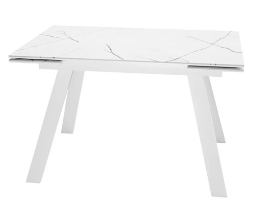 Кухонный стол раскладной SKL 140, керамика белый мрамор/подстолье белое/ножки белые в Оренбурге - изображение