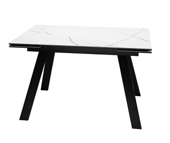 Стол раздвижной SKL 140, керамика белый мрамор/подстолье черное/ножки черные в Орске