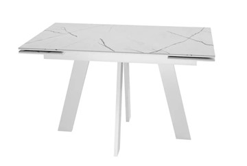 Обеденный раздвижной стол SKM 120, керамика белый мрамор/подстолье белое/ножки белые в Орске