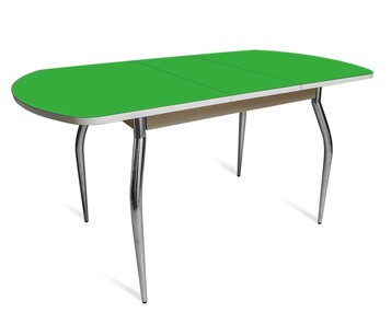 Кухонный раскладной стол ПГ-02 СТ2, дуб молочный/зеленое стекло/35 хром гнутые металл в Орске - предосмотр