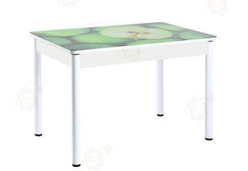 Обеденный раздвижной стол Айсберг-01 СТФ, белый/фотопечать зеленые яблоки/ноги крашеные в Бузулуке