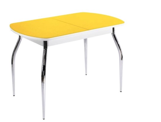 Кухонный стол ПГ-05 СТ2, белое/желтое стекло/35 хром гнутые металл в Орске - изображение