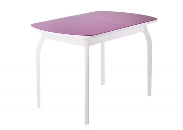 Кухонный стол раскладной ПГ-мини, матовое фиолетовое стекло, ноги гнутые массив белый в Бузулуке - изображение