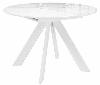 Стол на кухню раздвижной DikLine SFC110 d1100 стекло Оптивайт Белый мрамор/подстолье белое/опоры белые в Орске
