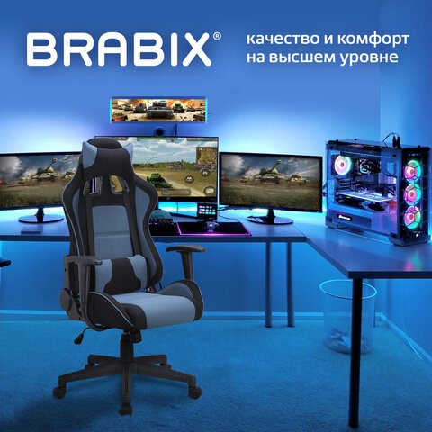 Компьютерное кресло Brabix GT Racer GM-100 (две подушки, ткань, черное/голубое) 531818 в Бузулуке - изображение 7