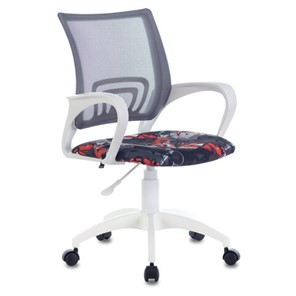 Кресло офисное Brabix Fly MG-396W (с подлокотниками, пластик белый, сетка, серое с рисунком "Graffity") 532404 в Бузулуке