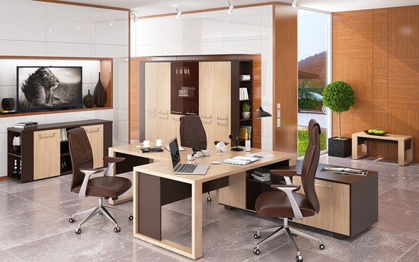 Кабинет руководителя ALTO с брифинг-приставкой, с низким и высокими шкафами в Бузулуке - изображение
