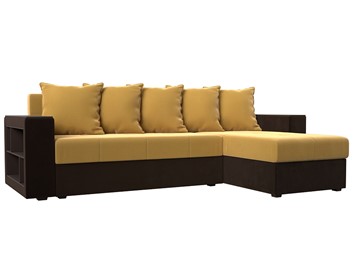 Угловой диван с оттоманкой Дубай Лайт, Желтый/Коричневый (микровельвет) в Бузулуке