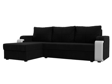 Угловой диван с оттоманкой Николь лайт, Черный/Белый (микровельвет/экокожа) в Орске