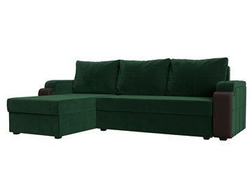 Угловой диван с оттоманкой Николь лайт, Зеленый/Коричневый (велюр/экокожа) в Орске