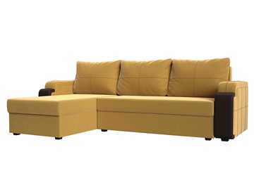 Угловой раскладной диван Николь лайт, Желтый/Коричневый (микровельвет/экокожа) в Бузулуке