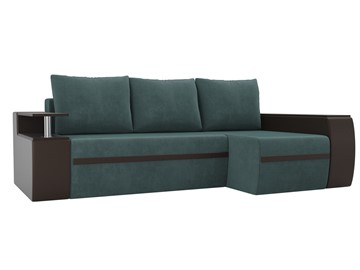 Угловой диван с оттоманкой Ричмонд, Бирюзовый/Коричневый (велюр/экокожа) в Бузулуке