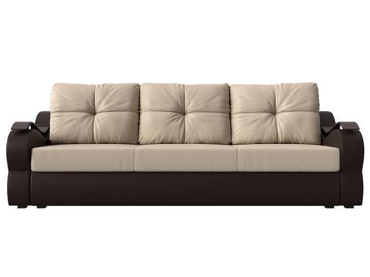 Прямой диван Меркурий еврокнижка, Бежевый/коричневый (экокожа) в Орске - изображение 1