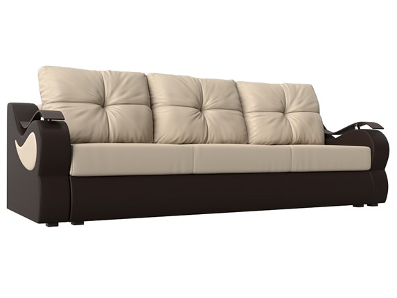 Прямой диван Меркурий еврокнижка, Бежевый/коричневый (экокожа) в Орске - изображение