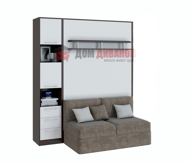 Кровать-шкаф с диваном Бела 1, с полкой ножкой с 1 пеналом, 1600х2000, венге/белый в Бузулуке - изображение 1