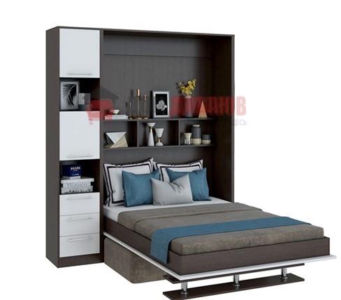 Кровать-шкаф с диваном Бела 1, с полкой ножкой с 1 пеналом, 1600х2000, венге/белый в Бузулуке - изображение