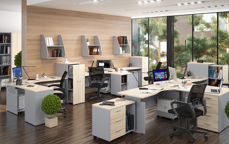 Офисный комплект мебели OFFIX-NEW для 4 сотрудников с двумя шкафами в Бузулуке - изображение 1