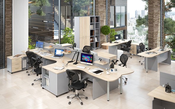 Офисный комплект мебели OFFIX-NEW для 4 сотрудников с двумя шкафами в Орске - изображение