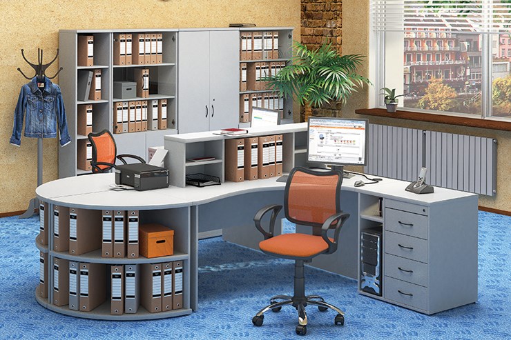 Офисный комплект мебели Moно-Люкс для 2 сотрудников с большим шкафом и тумбами в Орске - изображение