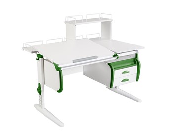 Детский стол-трансформер 1/75-40 (СУТ.25) + Tumba 3 + Polka_z 1/600 + Polka_zz 1/600 белый/белый/Зеленый в Орске