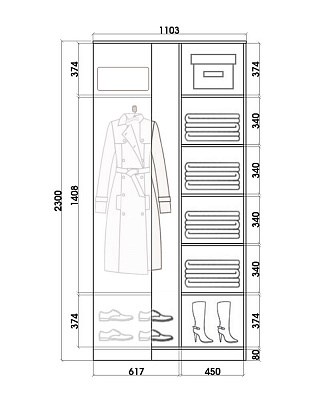 Шкаф-купе с зеркалом, 2400х1103, ХИТ У-24-4-15, шимо светлый в Орске - изображение 2