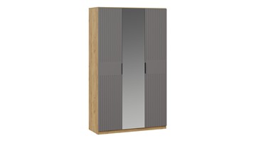 Распашной шкаф 3-х дверный с зеркалом Хилтон (Дуб Крафт золотой/Графит матовый) в Бузулуке - предосмотр