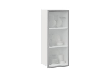 Кухонный высокий шкаф 400 Шервуд, со стеклом левый ЛД 281.421.000.121, белый/серый в Бузулуке