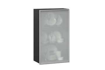 Кухонный высокий шкаф 600, Шервуд, со стеклом левый ЛД 281.451.000.038, серый/черный в Бузулуке