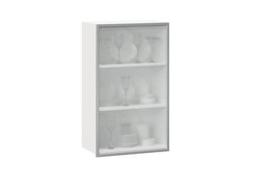 Кухонный высокий шкаф 600, Шервуд, со стеклом правый, ЛД 281.452.000.127, белый/серый в Бузулуке