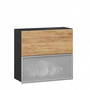 Кухонный шкаф 800 горизонтальный, Шервуд, ЛД 281.981.000.049, со стеклом, черный/дуб золотой в Бузулуке