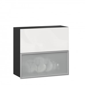 Шкаф настенный 800 горизонтальный, Шервуд, ЛД 281.981.000.088, со стеклом, черный/белый глянец в Бузулуке