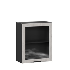 Навесной кухонный шкаф 600 со стеклом Джамис ЛД 296.350.000.063, Чёрный/Белый камень в Орске