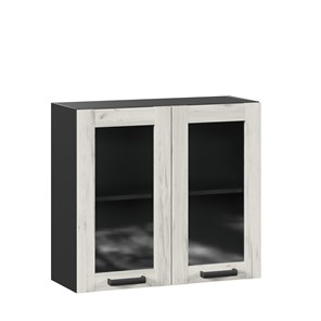 Навесной кухонный шкаф 800 со стеклом Винченца ЛД 234.360.000.080 Чёрный/Дуб Крафт белый в Орске