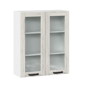 Кухонный навесной шкаф 800 со стеклом высокий Винченца ЛД 234.460.000.040, Белый/Дуб Крафт белый в Бузулуке