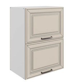 Навесной кухонный шкаф Атланта L500 Н720 (2 дв. гл. гориз.) эмаль (белый/сливки патина платина) в Бузулуке