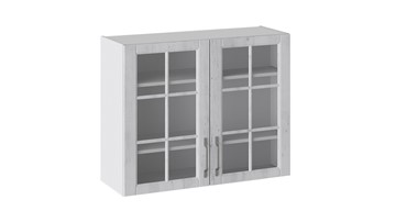 Кухонный навесной шкаф Прованс (Белый глянец/Санторини светлый) со стеклом В_72-90_2ДРс в Бузулуке