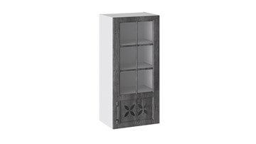 Навесной шкаф Прованс (Белый глянец/Санторини темный) cо стеклом правый В_96-45_1ДРДс(R) в Бузулуке