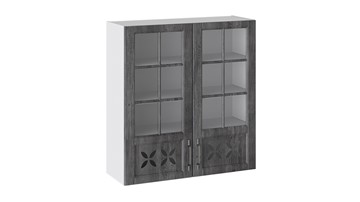 Настенный шкаф Прованс (Белый глянец/Санторини темный) cо стеклом В_96-90_2ДРДс в Оренбурге