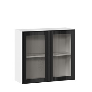 Шкаф настенный со стеклом 800 Индиго ЛД 298.360.000.023, Белый/Чёрный в Бузулуке