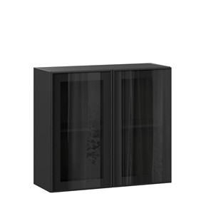 Навесной кухонный шкаф со стеклом 800 Индиго ЛД 298.360.000.149, Чёрный/Чёрный в Бузулуке