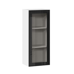 Кухонный шкаф высокий со стеклом 400 Индиго ЛД 298.420.000.026, Белый/Чёрный в Орске