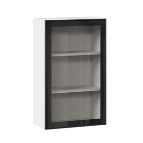 Навесной кухонный шкаф высокий со стеклом 600 Индиго ЛД 298.450.000.169, Белый/Чёрный в Бузулуке