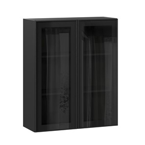 Кухонный навесной шкаф высокий со стеклом 800 Индиго ЛД 298.460.000.156, Чёрный/Чёрный в Бузулуке