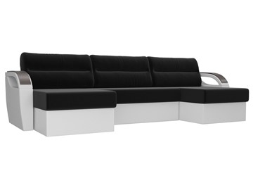 П-образный диван Форсайт, Черный/Белый (микровельвет/экокожа) в Бузулуке