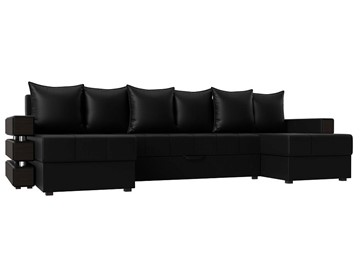 Большой П-образный диван Венеция боннель, Черный (Экокожа) в Орске