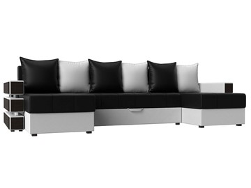 Большой П-образный диван Венеция боннель, Черный\Белый (Экокожа) в Орске