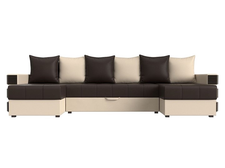 П-образный диван Венеция боннель, Коричневый\Бежевый (Экокожа) в Бузулуке - изображение 1