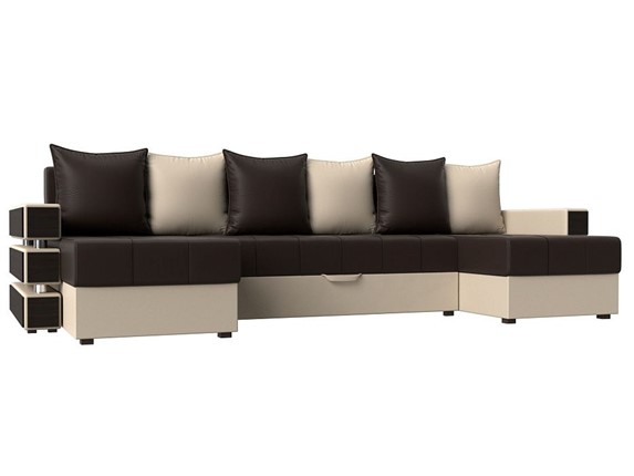 П-образный диван Венеция боннель, Коричневый\Бежевый (Экокожа) в Бузулуке - изображение