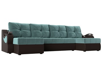 П-образный диван Меркурий П, Бирюзовый\Коричневый (Велюр\Экокожа) в Орске