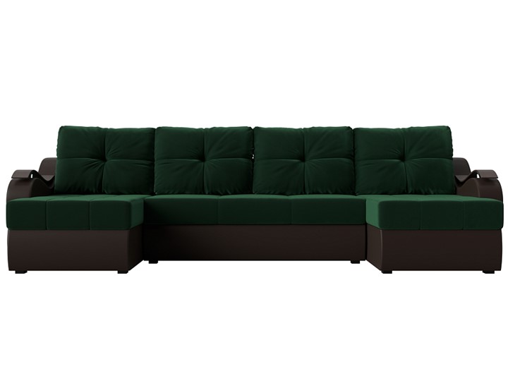 П-образный диван Меркурий П, Зеленый\Коричневый (Велюр\Экокожа) в Бузулуке - изображение 2
